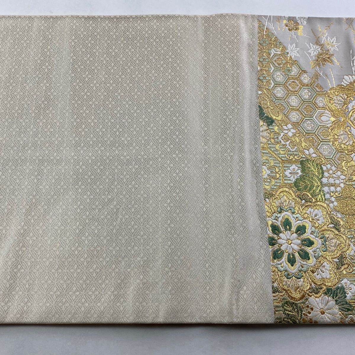  袋帯 秀品 華文 花唐草 金糸 箔 クリーム 六通 正絹 袋帯 帯