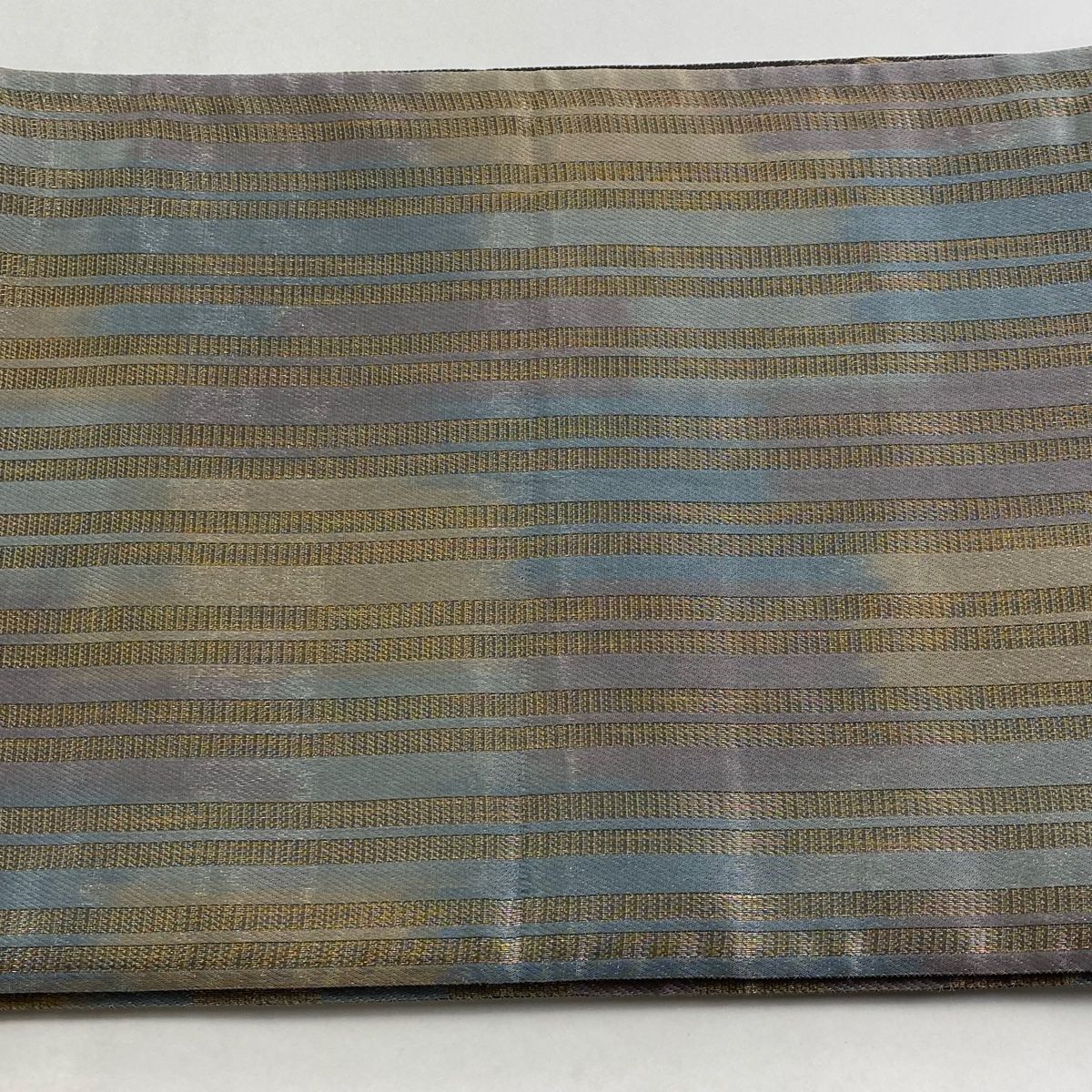  袋帯 秀品 吉原繋ぎ 縞 金糸 ラメ糸 茶緑色 全通 正絹 袋帯 帯