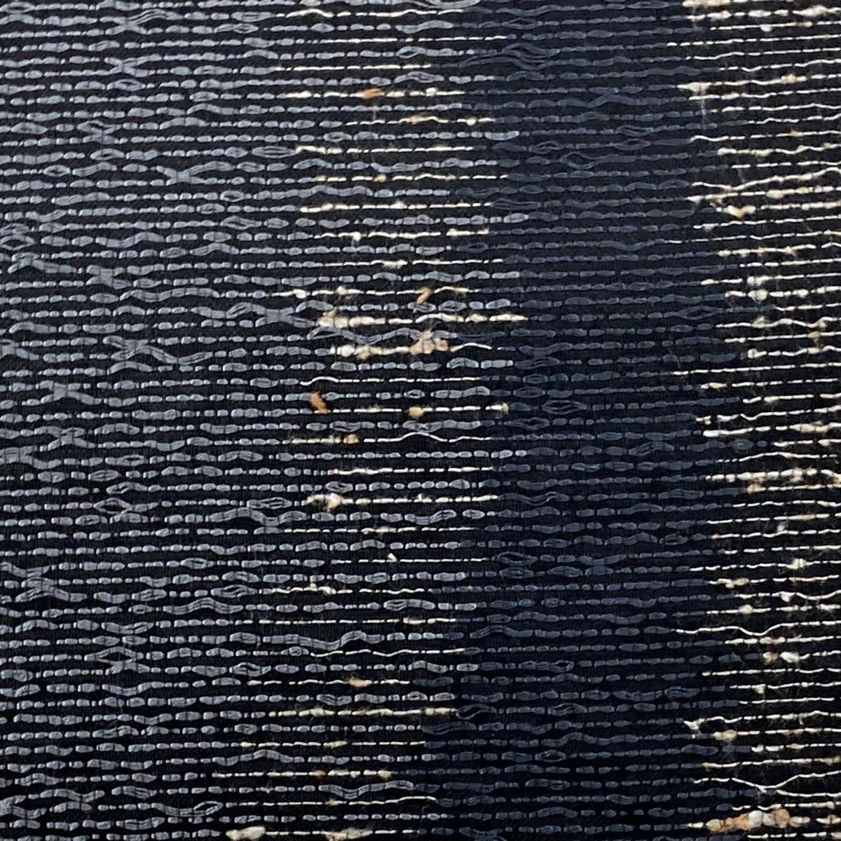 袋帯 秀品 幾何学 よろけ縞 黒灰 六通 正絹