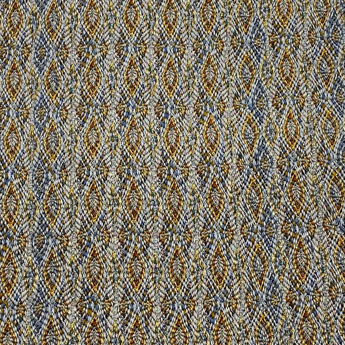 袋帯 秀品 証紙 幾何学模様 金糸 青灰色 全通 正絹