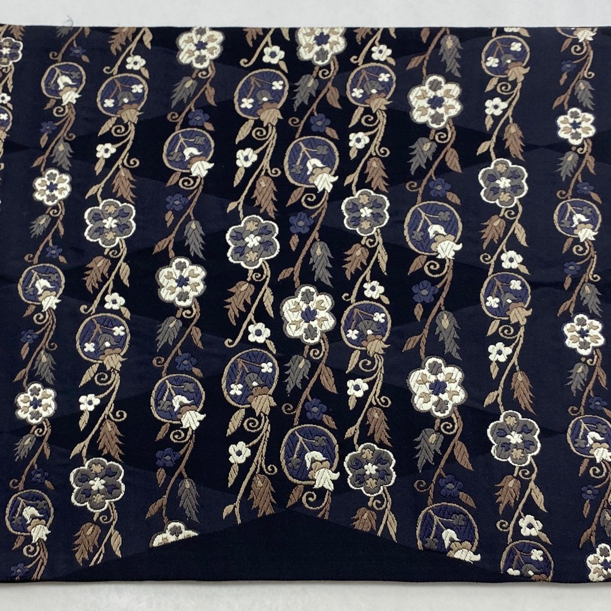  袋帯 秀品 花唐草 唐織 黒灰 六通 正絹 袋帯 帯