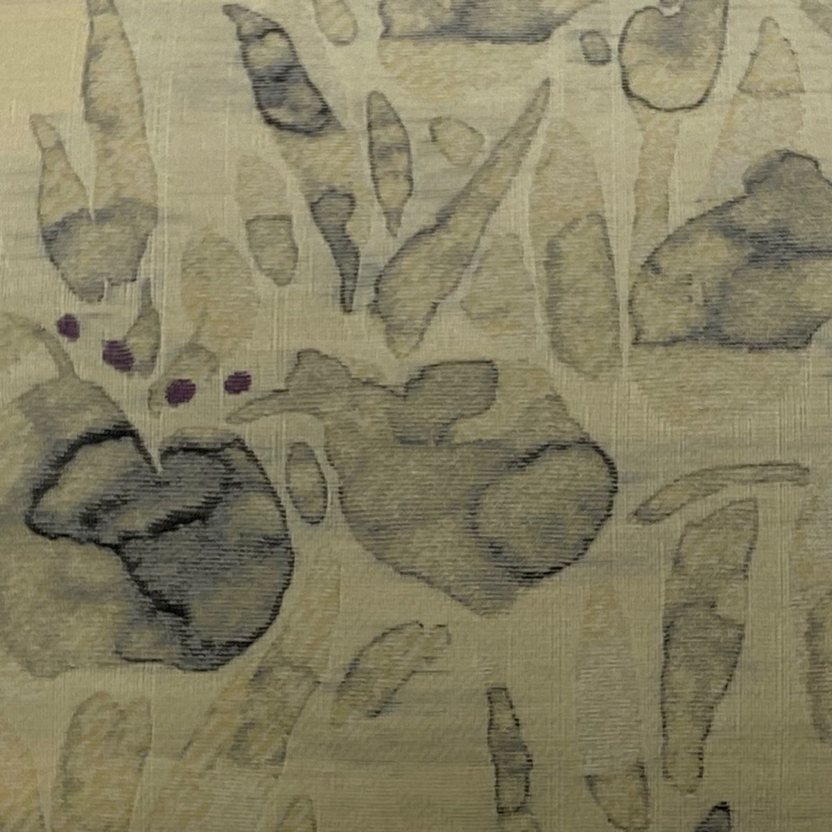 袋帯 秀品 落款 証紙 菖蒲 ベージュ お太鼓柄 正絹