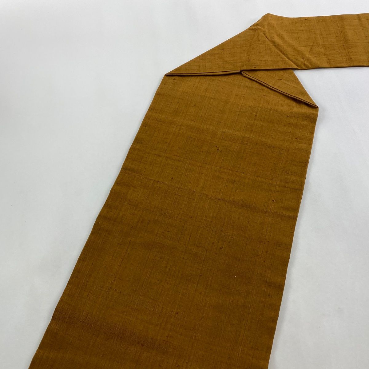  名古屋帯 秀品 紬地 草花 霞 相良刺繍 汕頭刺繍 山吹茶色 正絹 名古屋帯 帯