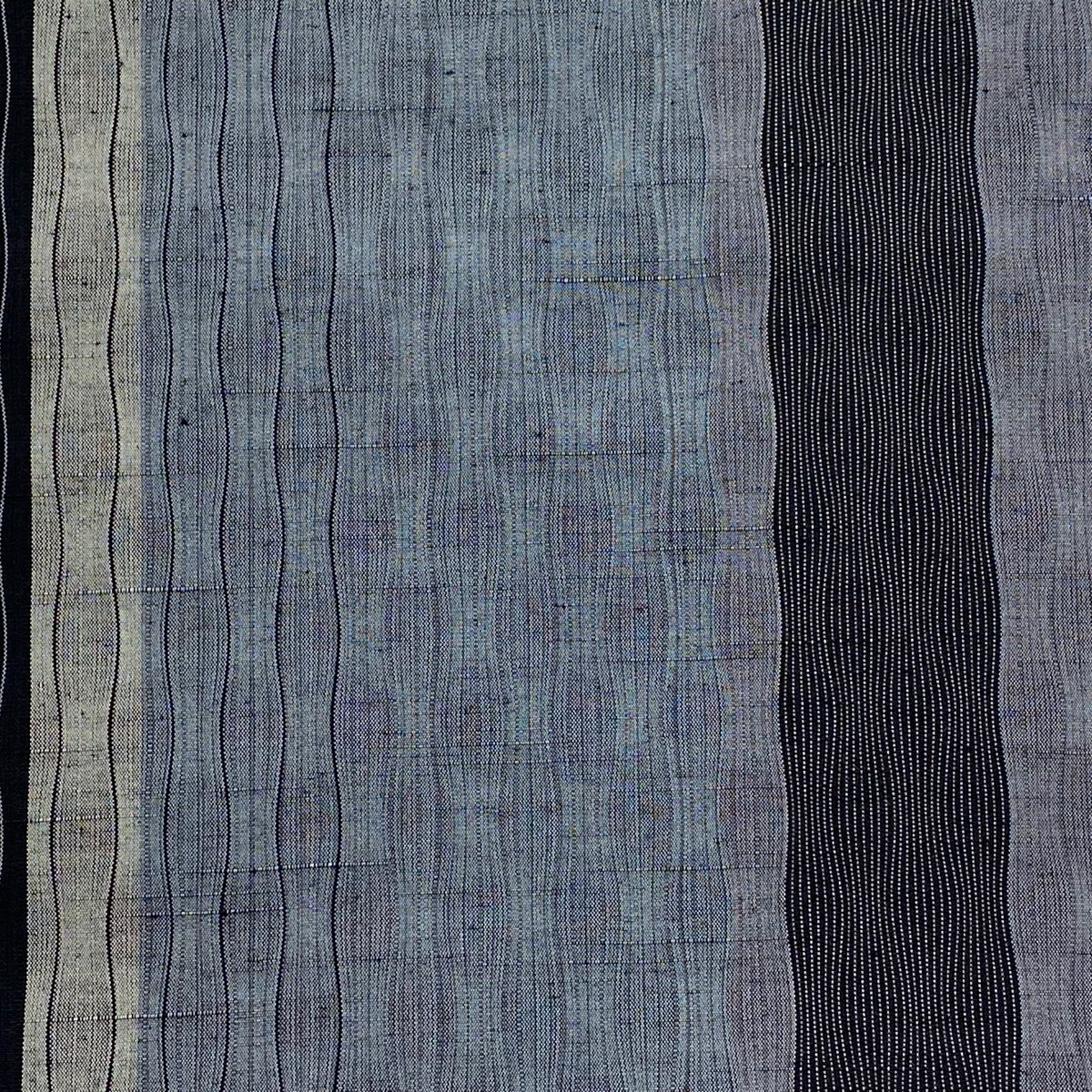 袋帯 秀品 紬地 よろけ縞 青灰色 全通 正絹