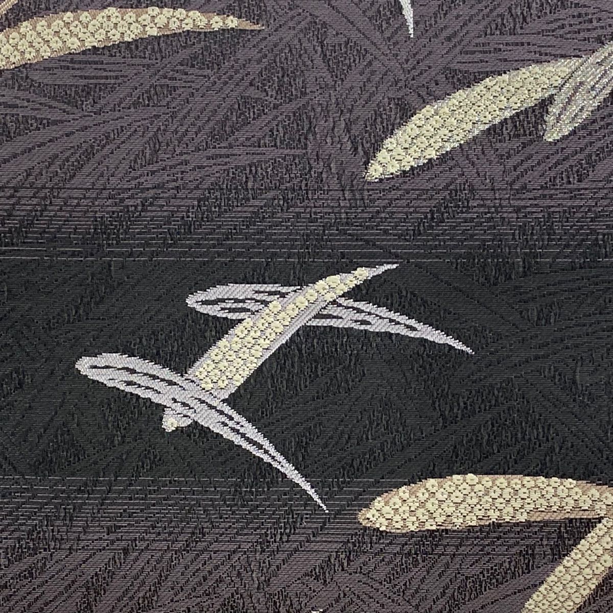 名古屋帯 秀品 葉 疋田 銀糸 灰紫 正絹