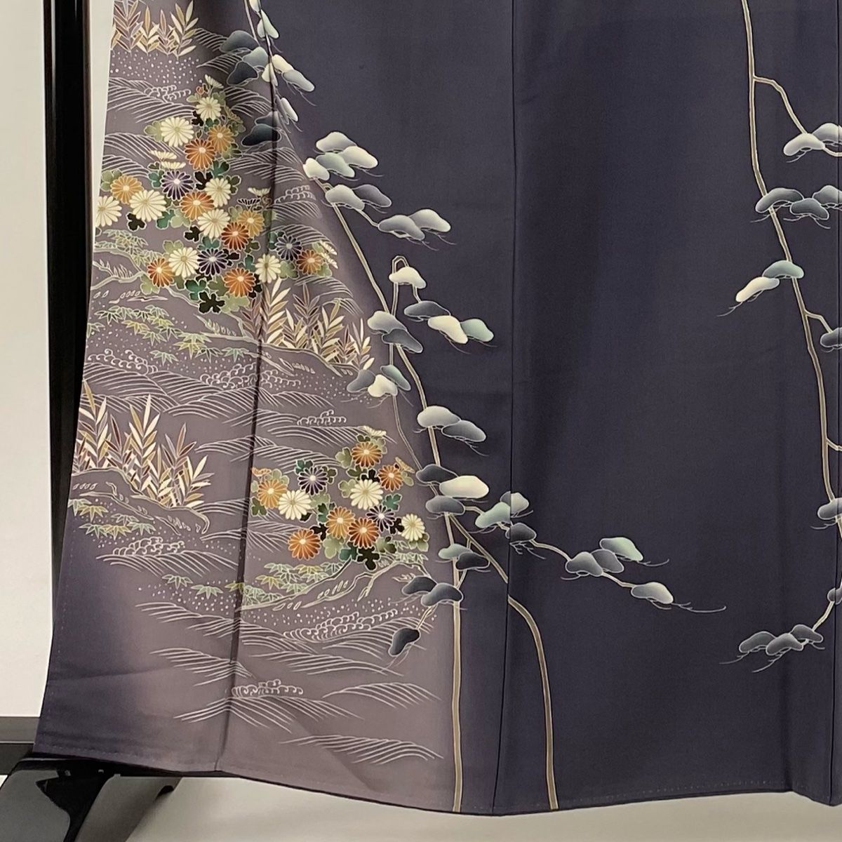 訪問着 身丈161 cm 裄丈66 M 袷 松 菊 金彩 ぼかし 灰紫 正絹