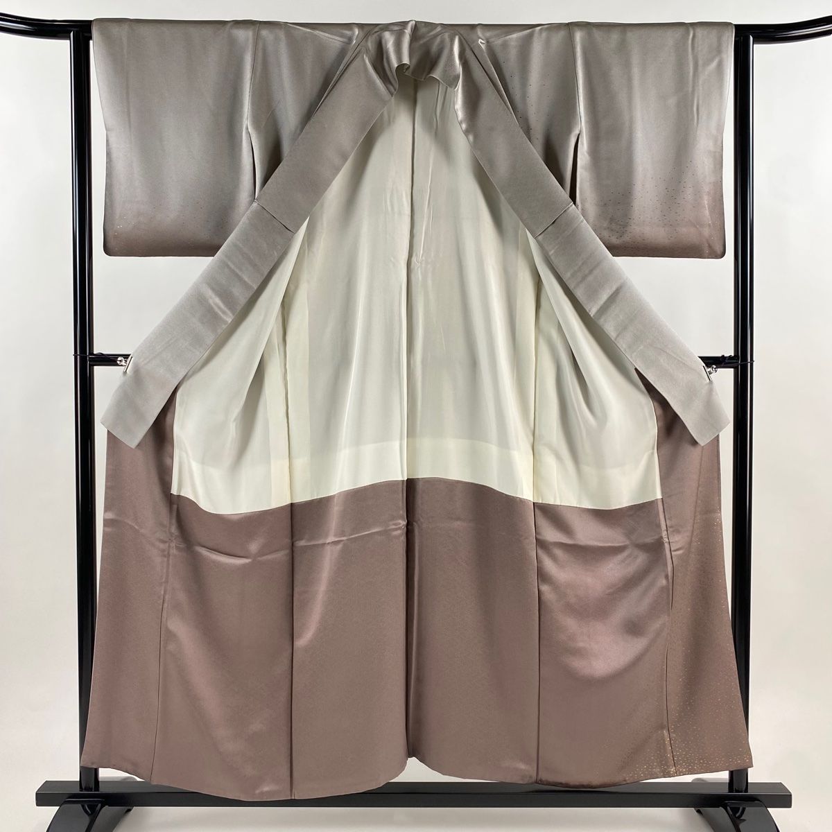  付下げ 身丈156 cm 裄丈64 5 M 袷 人間国宝 福田喜重 落款 鏡裏文 刺繍 金彩 灰紫 正絹 一つ紋 訪問着 付け下げ 着物