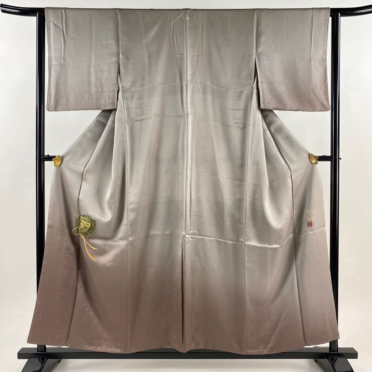 付下げ 身丈156 cm 裄丈64.5 M 袷 人間国宝 福田喜重 落款 鏡裏文 刺繍 金彩 灰紫 正絹 一つ紋