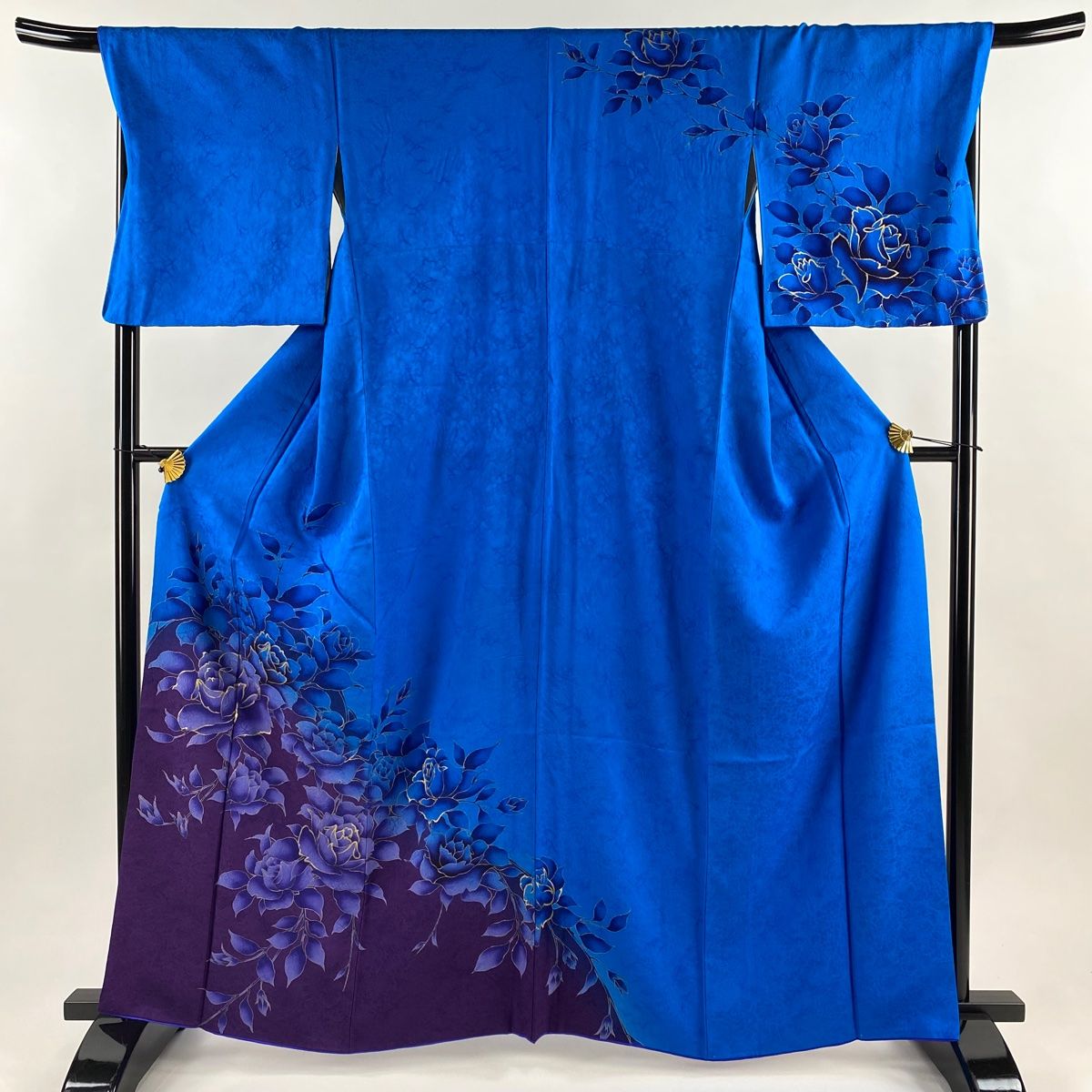 訪問着 身丈162.5 cm 裄丈70 L 袷 薔薇 地紋 金彩 青 正絹
