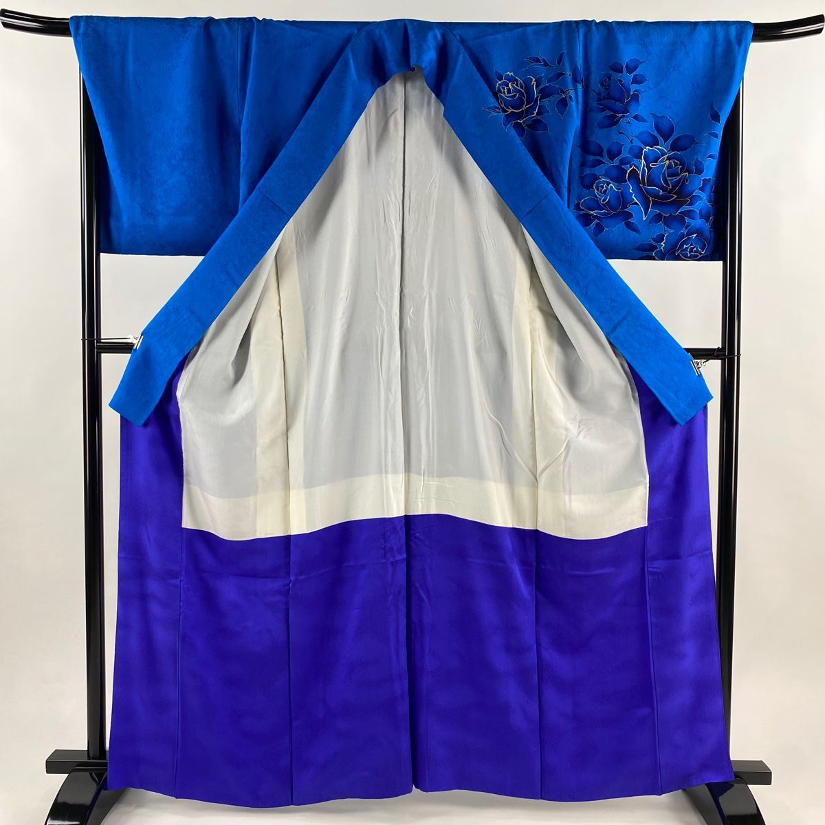  訪問着 身丈162.5 cm 裄丈70 L 袷 薔薇 地紋 金彩 青 正絹 訪問着 付け下げ 着物