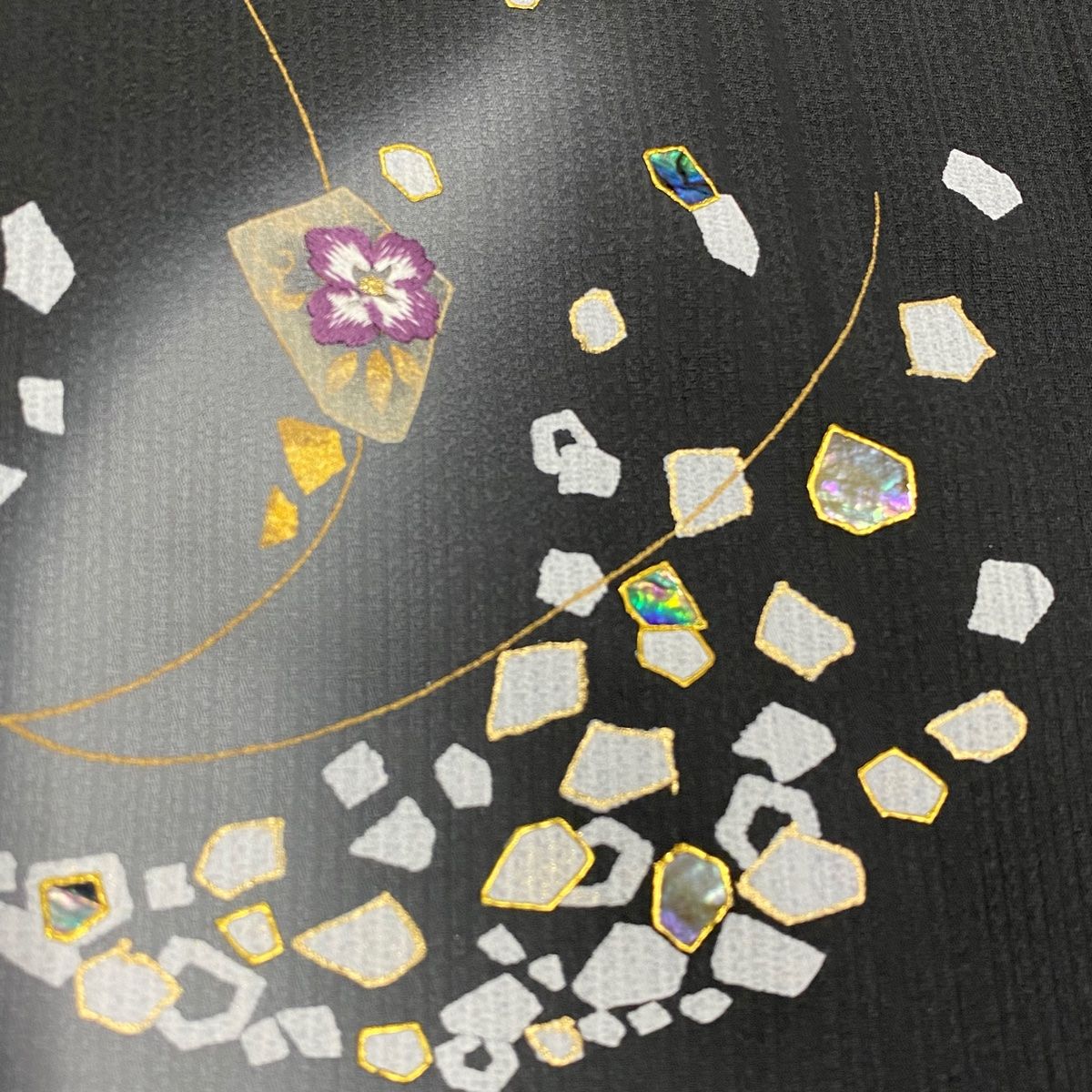  付下げ 身丈160 cm 裄丈67 M 袷 草花 幾何学模様 螺鈿 金彩 深緑 正絹 訪問着 付け下げ 着物