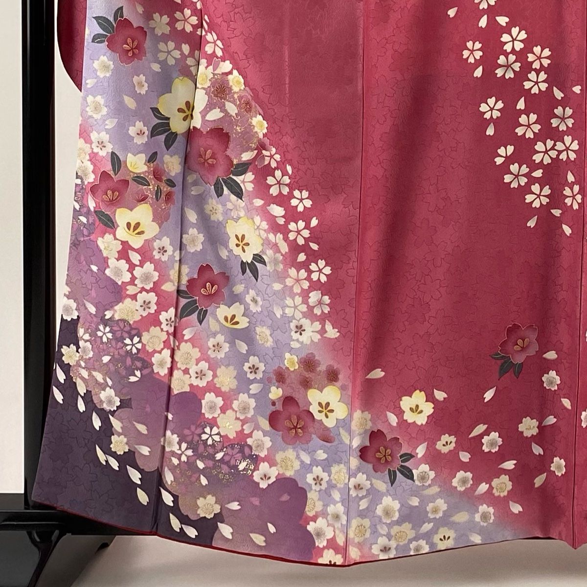 振袖 身丈160 cm 裄丈65 M 袷 桜 梅 箔 金彩 ピンク 正絹