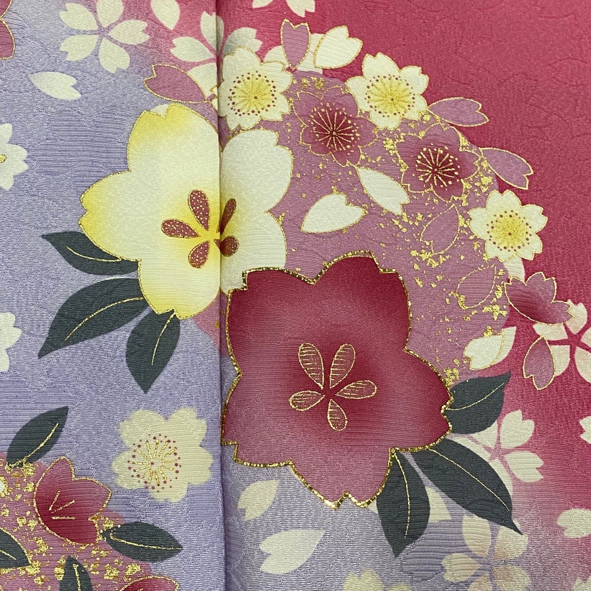  振袖 身丈160 cm 裄丈65 M 袷 桜 梅 箔 金彩 ピンク 正絹 振袖 着物