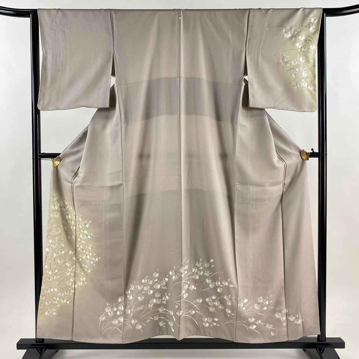 訪問着 身丈156.5 cm 裄丈64.5 M 袷 草花 刺繍 金糸 灰紫 正絹 一つ紋