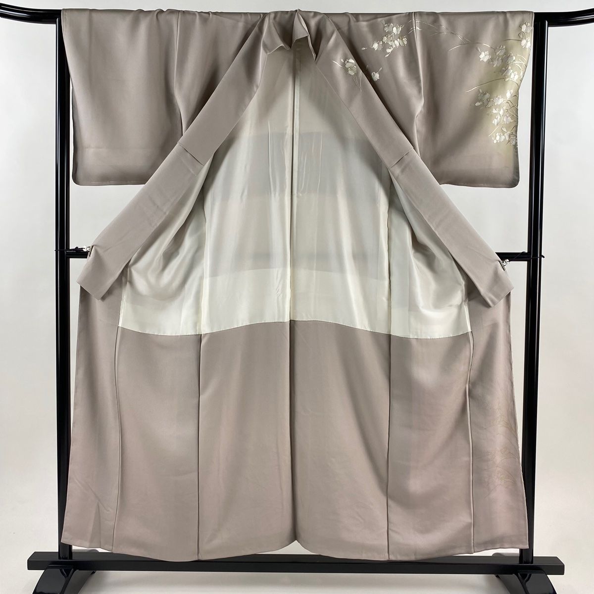  訪問着 身丈156 5 cm 裄丈64 M 袷 草花 刺繍 金糸 灰紫 正絹 一つ紋 訪問着 付け下げ 着物