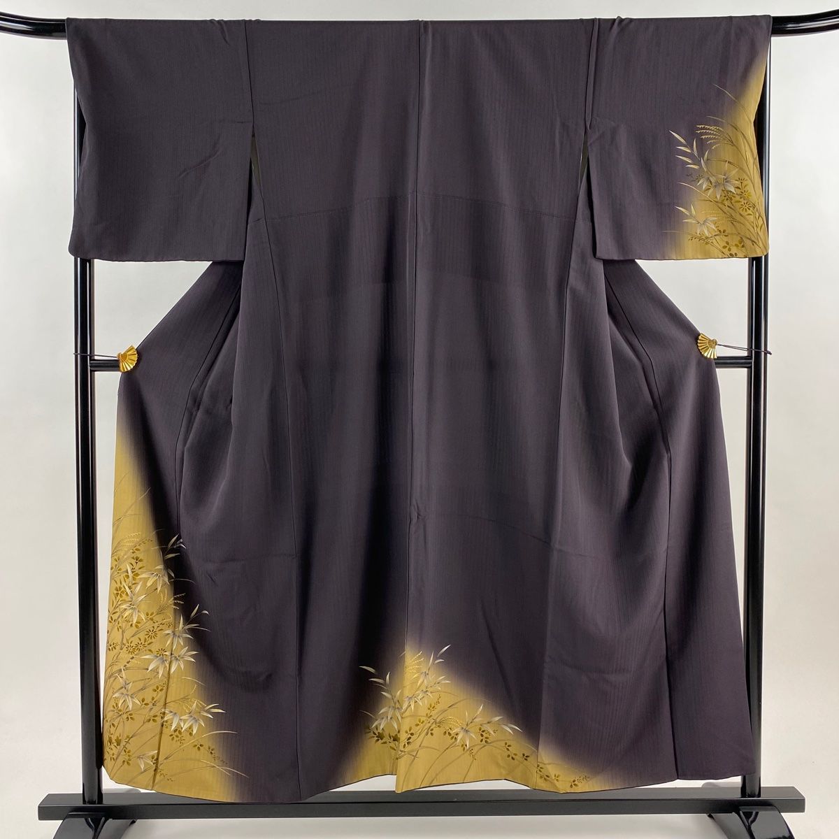 付下げ 身丈154 5 cm 裄丈67 M 袷 笹 秋草 金糸 金彩 茶紫 正絹