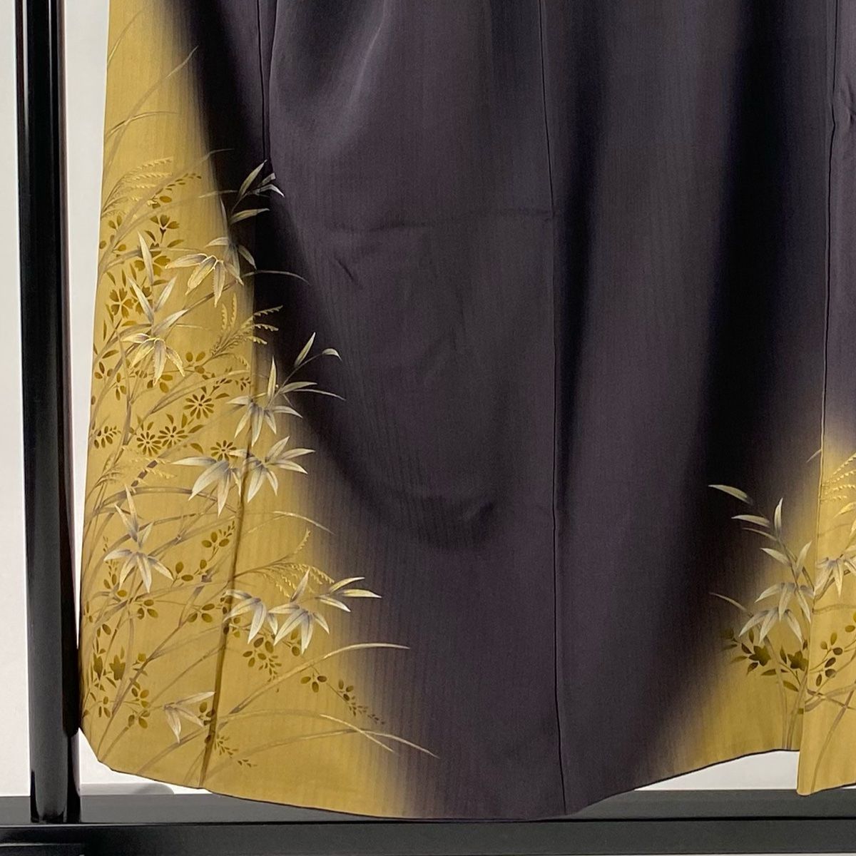 付下げ 身丈154.5 cm 裄丈67 M 袷 笹 秋草 金糸 金彩 茶紫 正絹