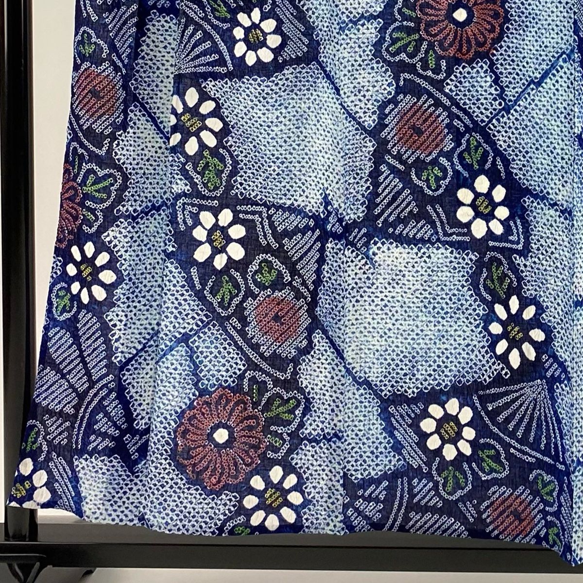 浴衣 身丈156 5 cm 裄丈63 S 絞り浴衣 菊 扇 青 綿