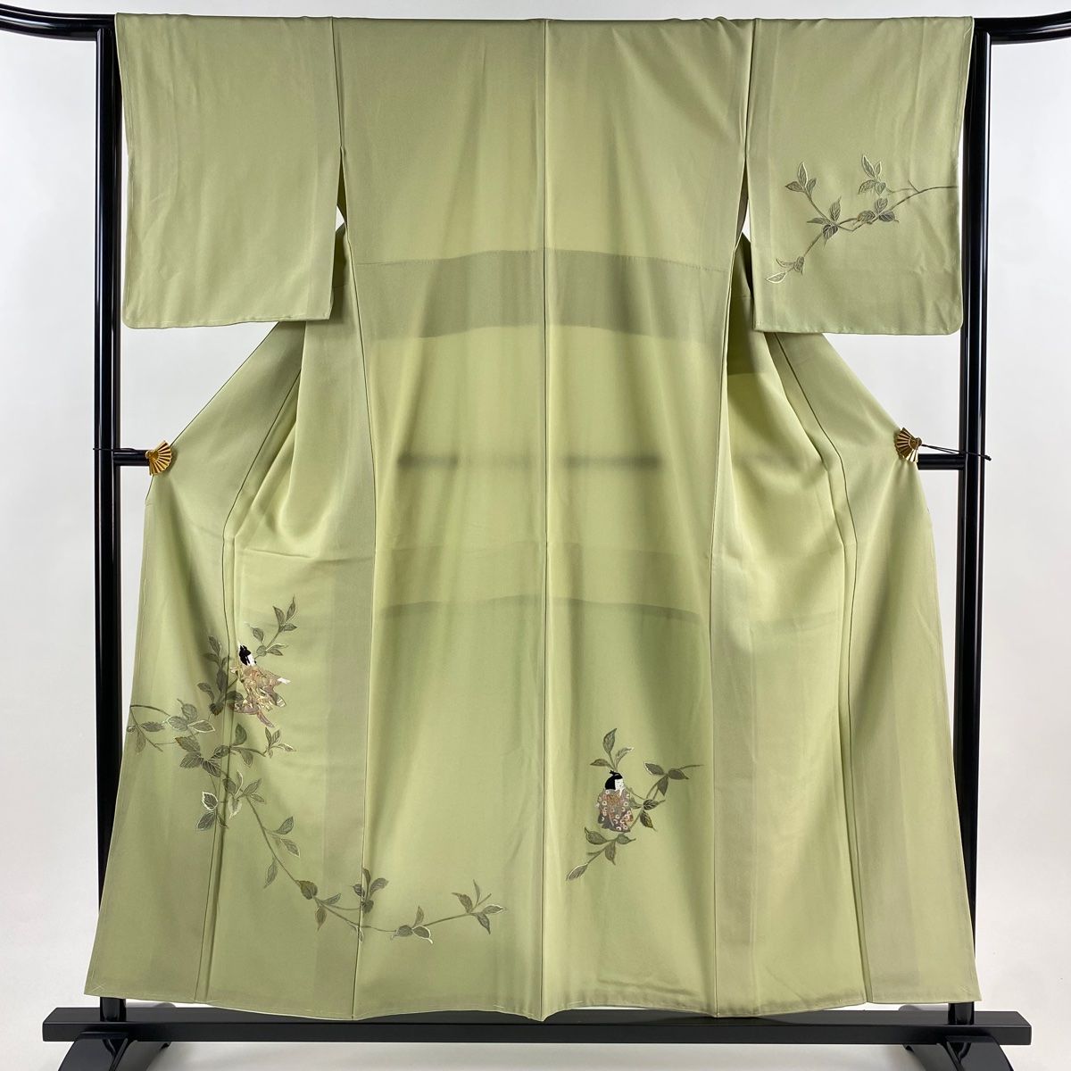 付下げ 身丈156.5 cm 裄丈64 M 袷 童 葉柄 刺繍 金糸 抹茶色 正絹