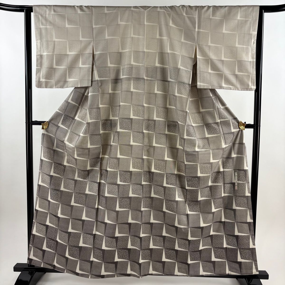 訪問着 身丈160.5cm 裄丈64.5cm M 袷 川村久太郎 紬地 落款 草花 幾何