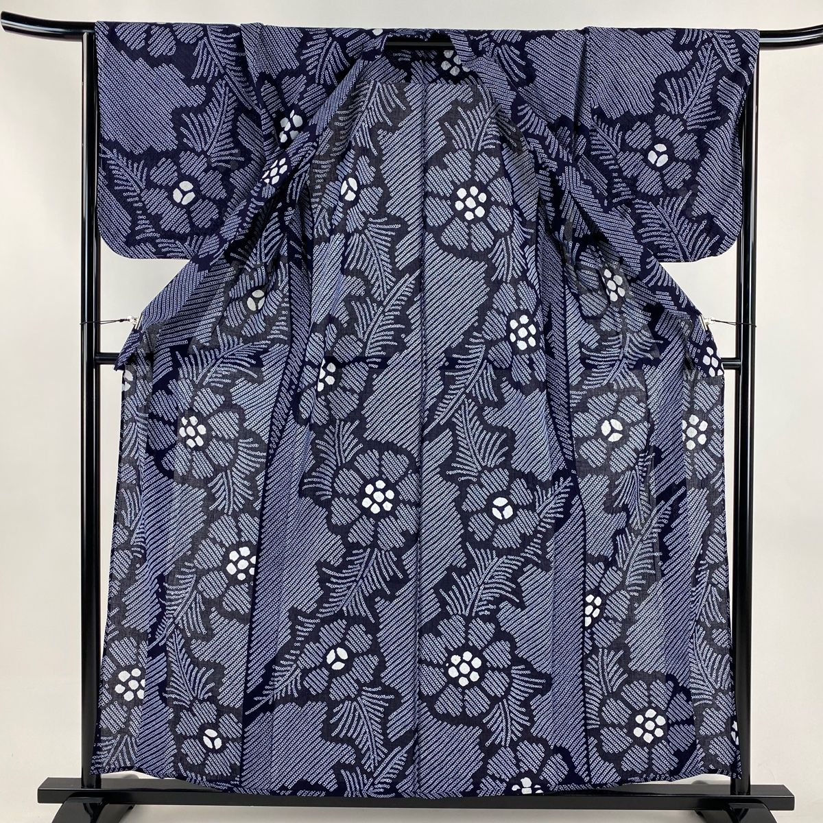  浴衣 身丈159 cm 裄丈67 M 絞り浴衣 草花 紺色 綿 浴衣単品 浴衣