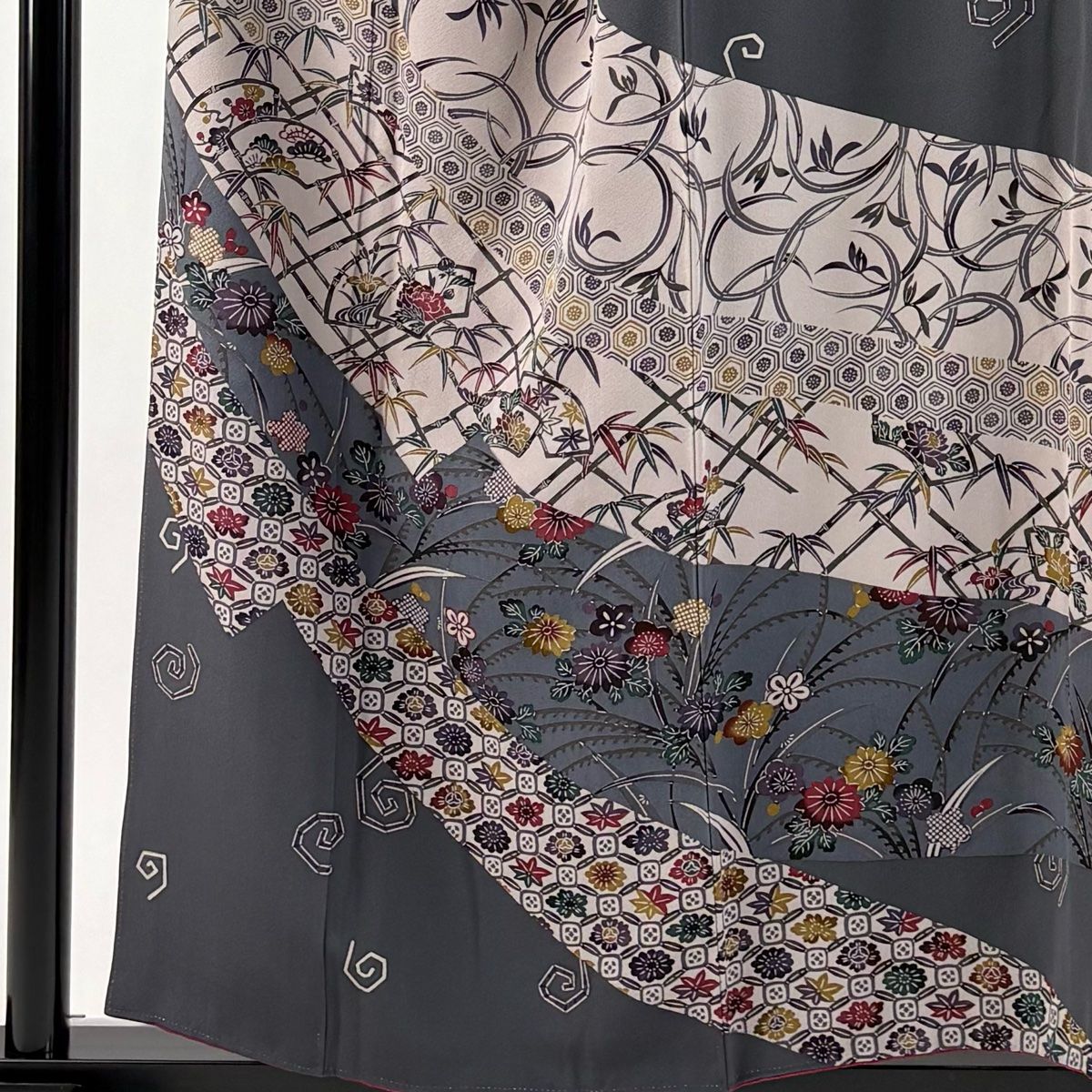 訪問着 身丈157 cm 裄丈62 5 S 袷 松竹梅 亀甲 染め分け 灰色 正絹