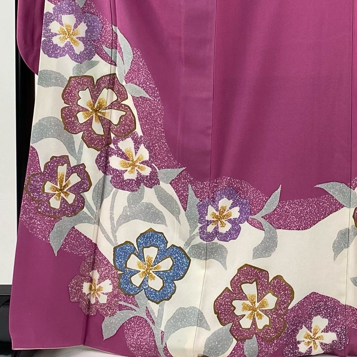 振袖 身丈169 cm 裄丈68 5 L 袷 草花 金彩 濃ピンク 正絹