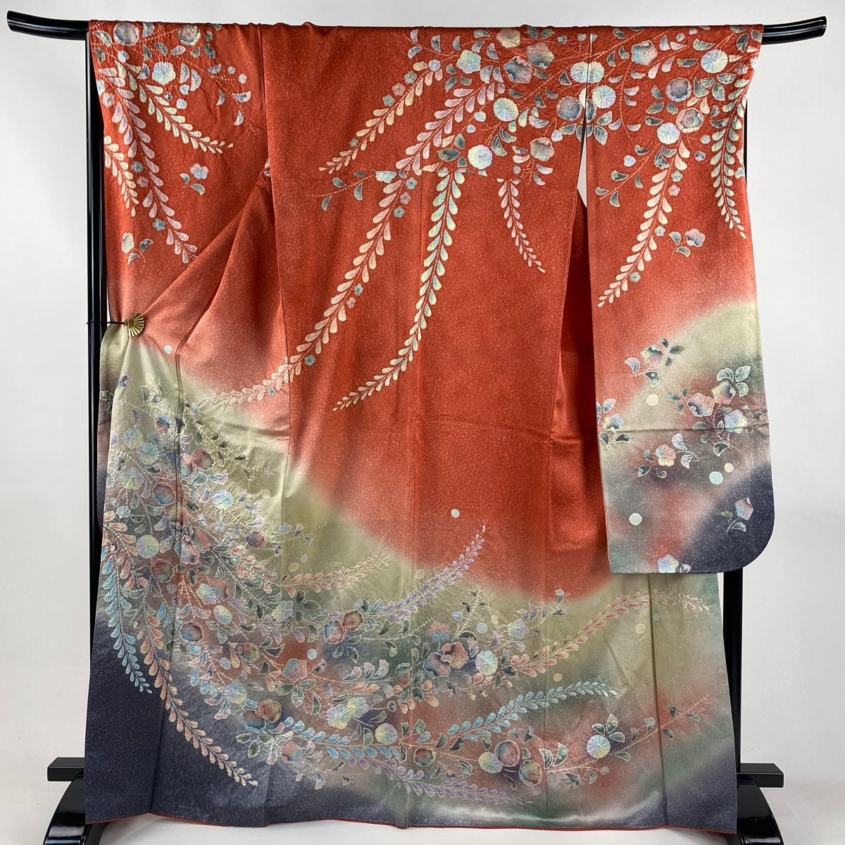 振袖 身丈168 cm 裄丈69 L 袷 落款 辻が花 銀通し 染め分け 朱色 正絹