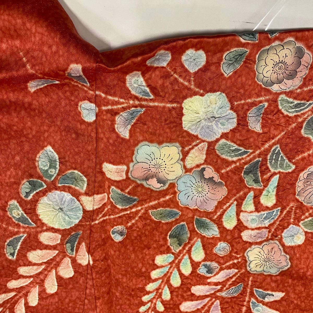  振袖 身丈168 cm 裄丈69 L 袷 落款 辻が花 銀通し 染め分け 朱色 正絹 振袖 着物