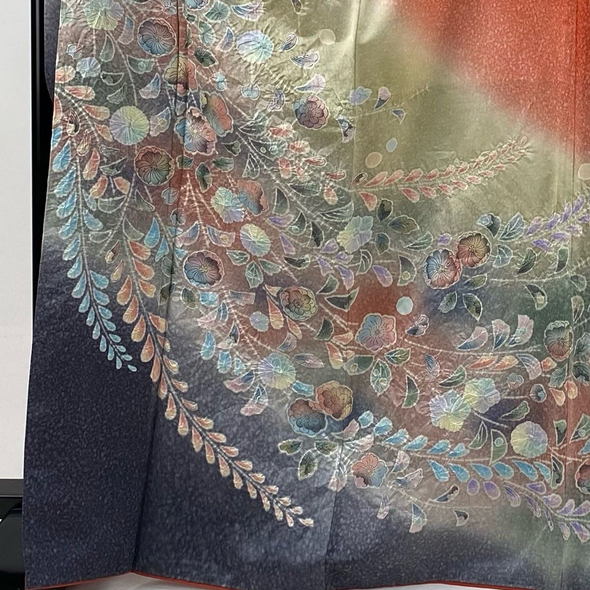 振袖 身丈168 cm 裄丈69 L 袷 落款 辻が花 銀通し 染め分け 朱色 正絹