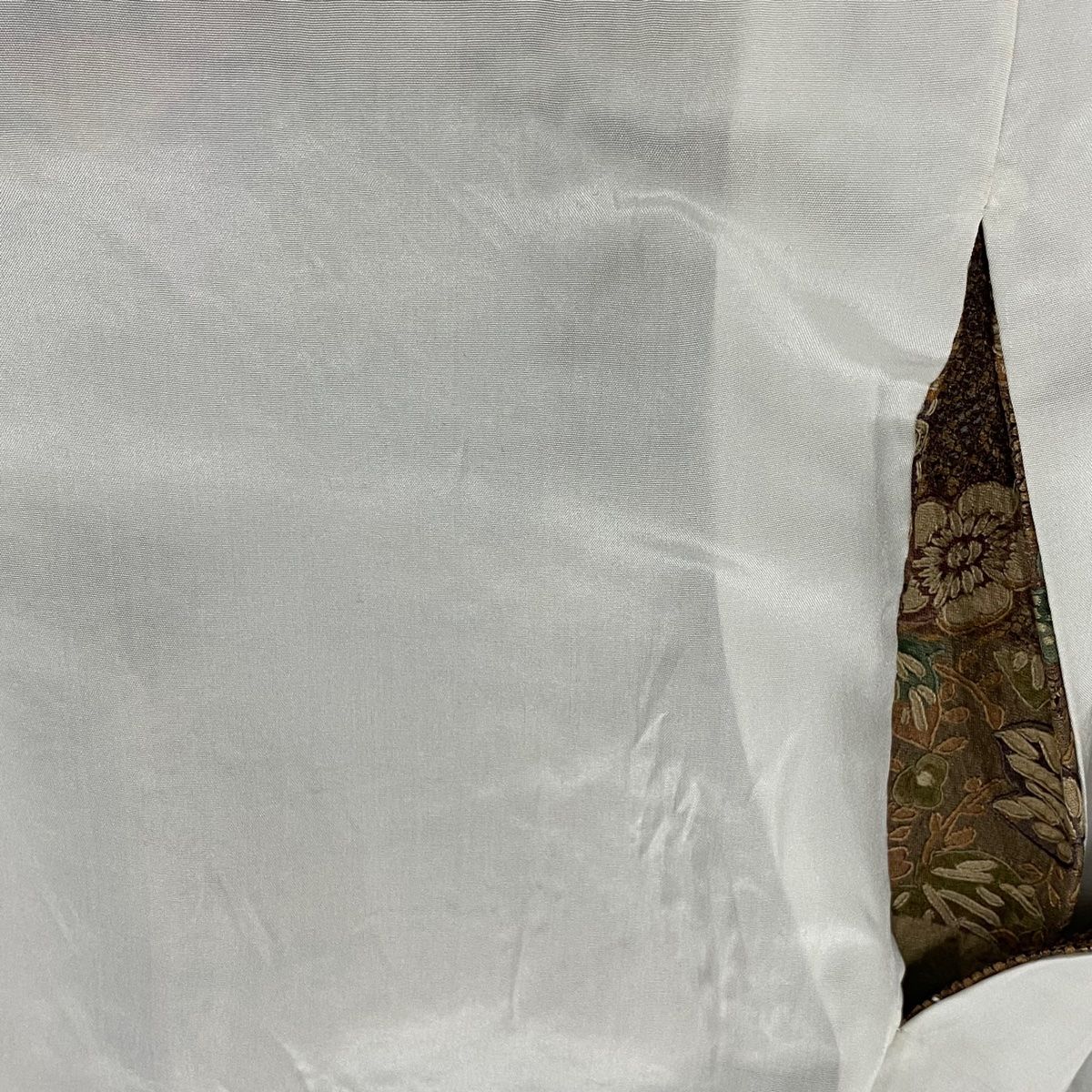  訪問着 身丈154.5 cm 裄丈67 M 袷 麻の葉 花唐草 刺繍 ぼかし 茶緑色 正絹 訪問着 付け下げ 着物