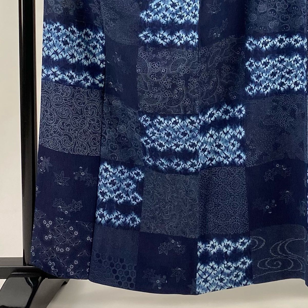 小紋 身丈161 cm 裄丈64 M 単衣 扇面 市松 紺色 正絹