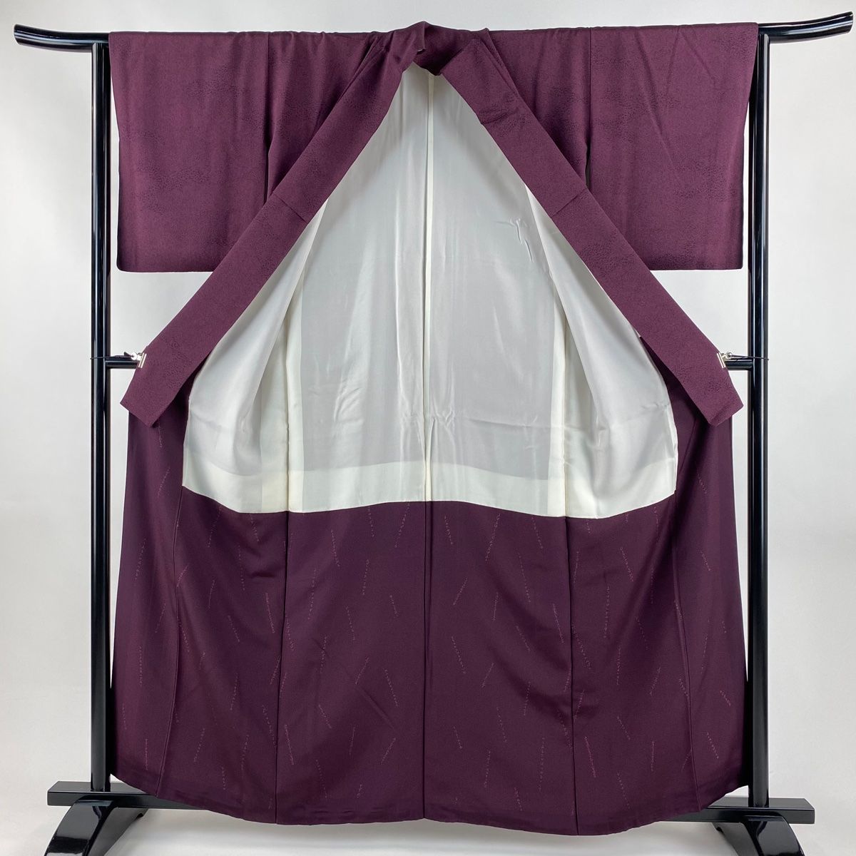  江戸小紋 身丈160 cm 裄丈63 S 袷 人間国宝 中村勇二郎 落款 葉 紫 正絹 一つ紋 小紋 着物