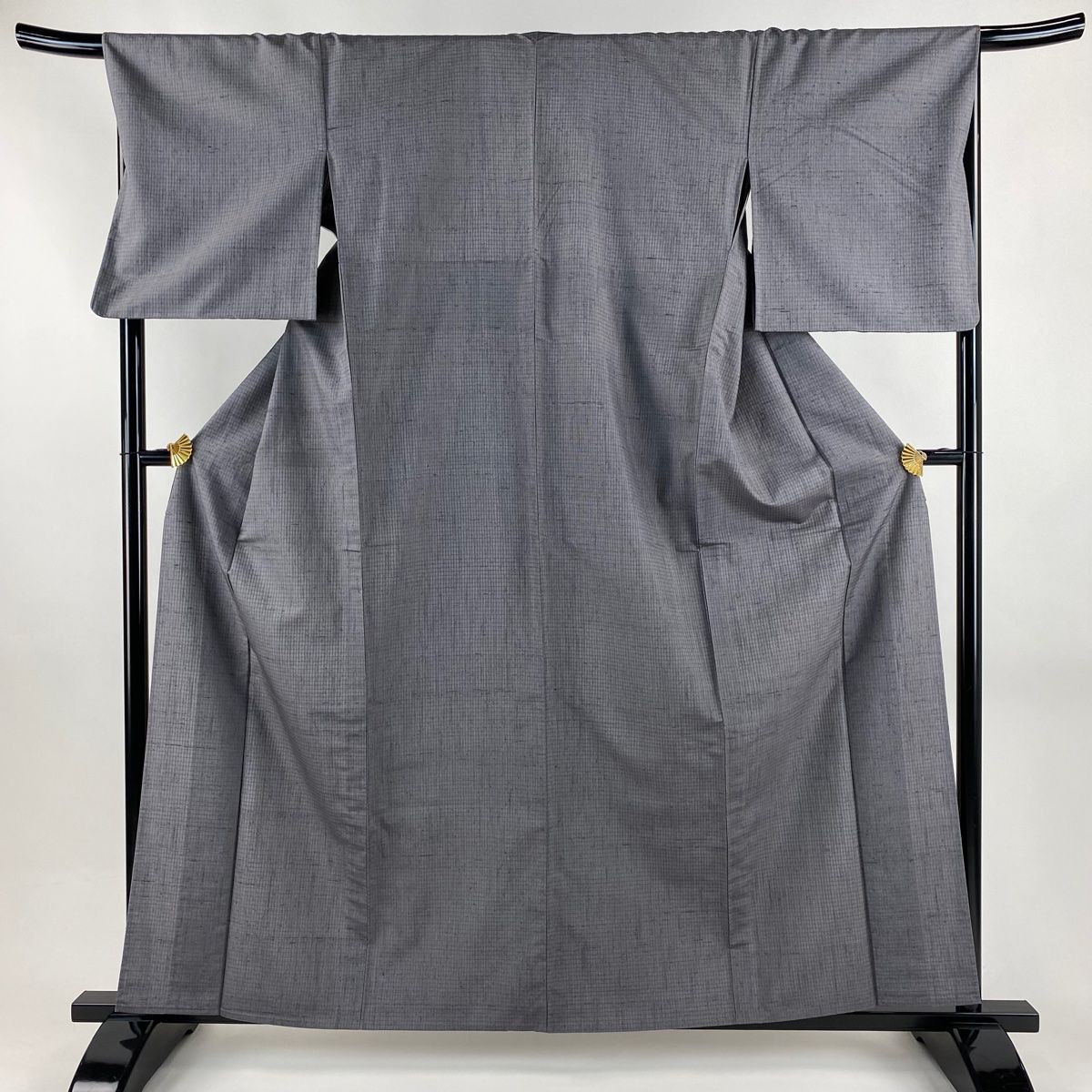 紬 身丈160 cm 裄丈67 M 単衣 赤城紬 奇翠 青柳 草木染 落款 証紙 格子 灰色 正絹