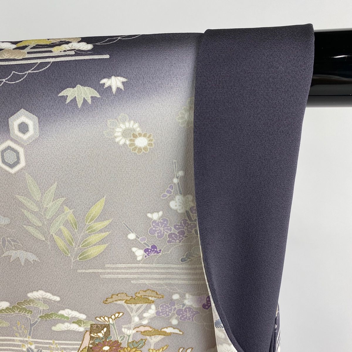  訪問着 身丈164 5 cm 裄丈65 M 袷 松竹梅 波 金糸 金彩 灰紫 正絹 訪問着 付け下げ 着物