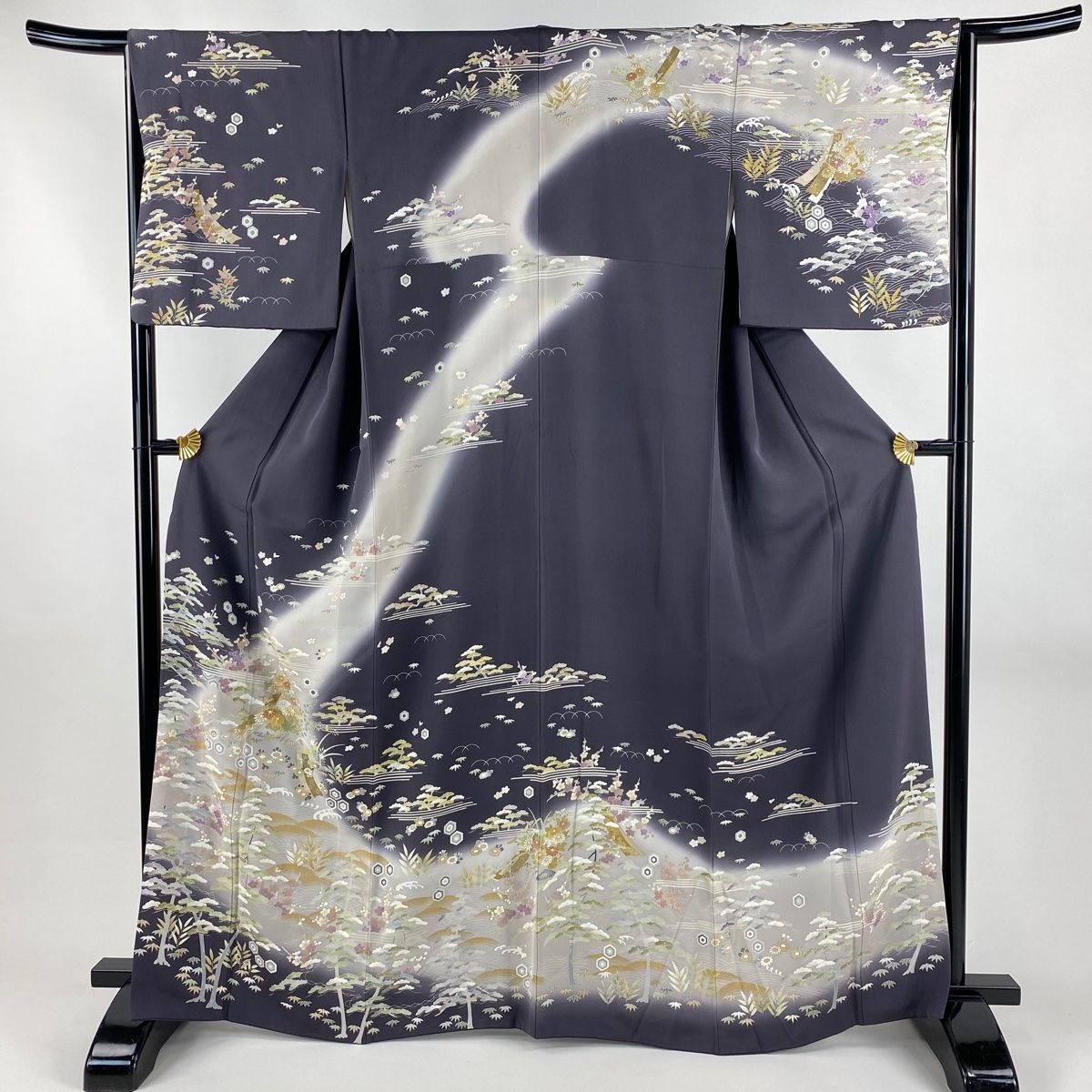 訪問着 身丈164 5 cm 裄丈65 M 袷 松竹梅 波 金糸 金彩 灰紫 正絹