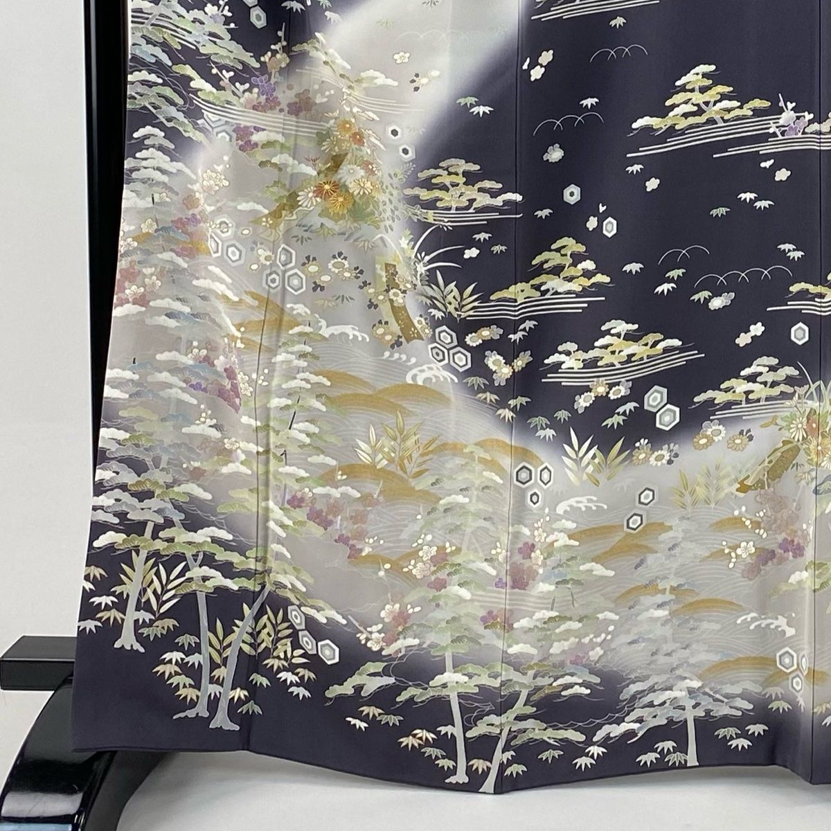 訪問着 身丈164.5 cm 裄丈65 M 袷 松竹梅 波 金糸 金彩 灰紫 正絹