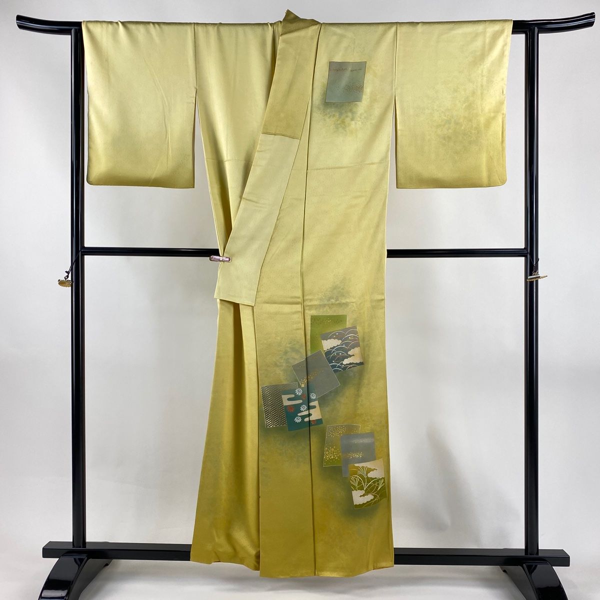 付下げ 身丈156.5cm 裄丈63.5cm S 袷 人間国宝 福田喜重 落款 色紙 菊