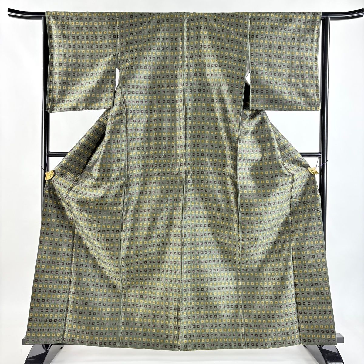 小紋 身丈163 5 cm 裄丈64 M 袷 幾何学模様 緑 正絹