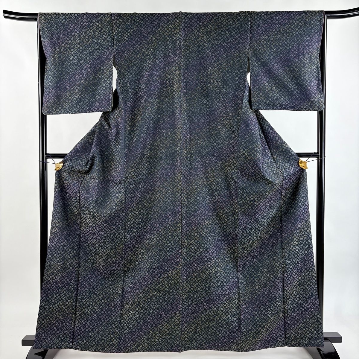 紬 身丈163.5 cm 裄丈66 M 袷 ほていや 花柄 藍色 正絹