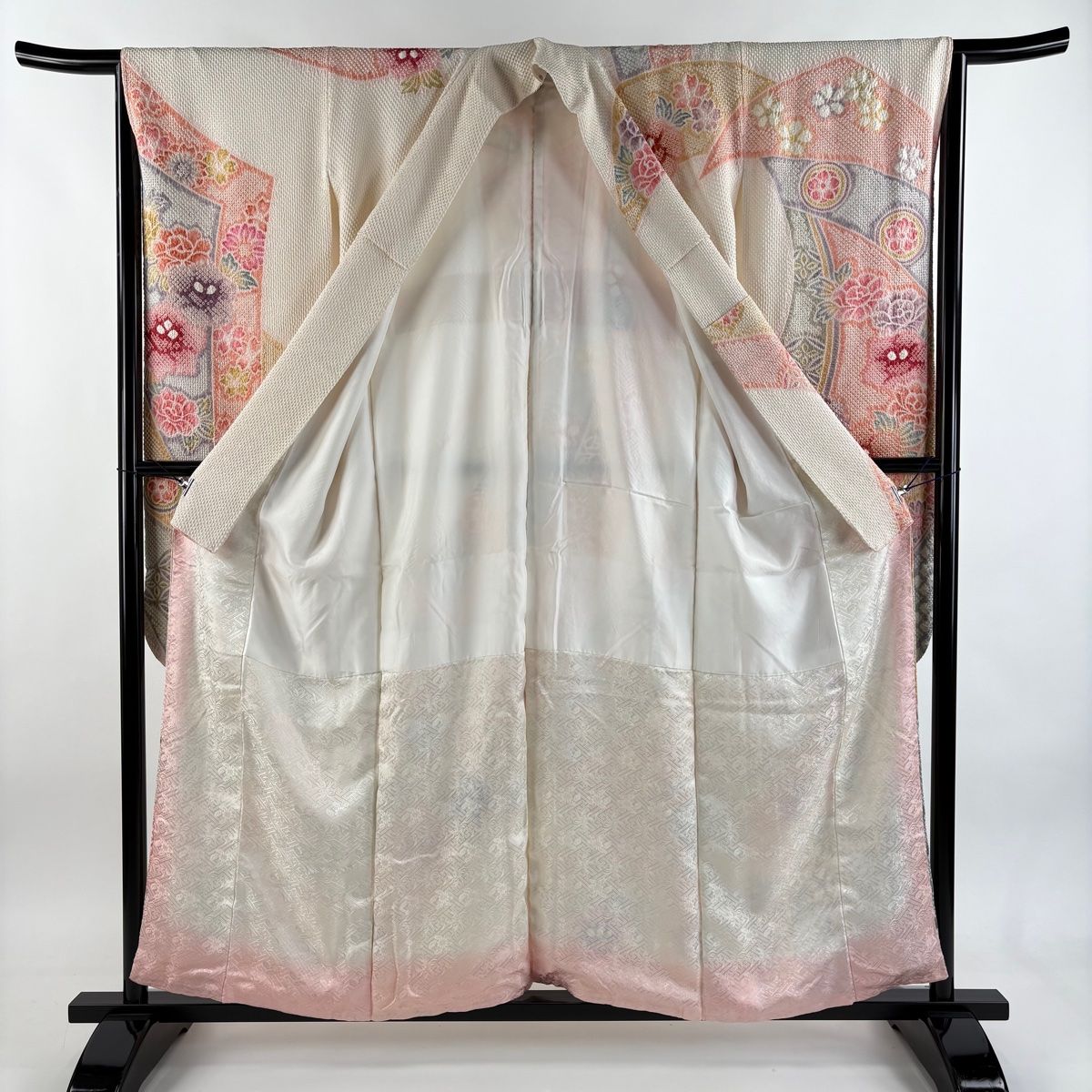  振袖 身丈157 cm 裄丈64 M 袷 草花 桜 総絞り 薄ピンク 正絹 振袖 着物