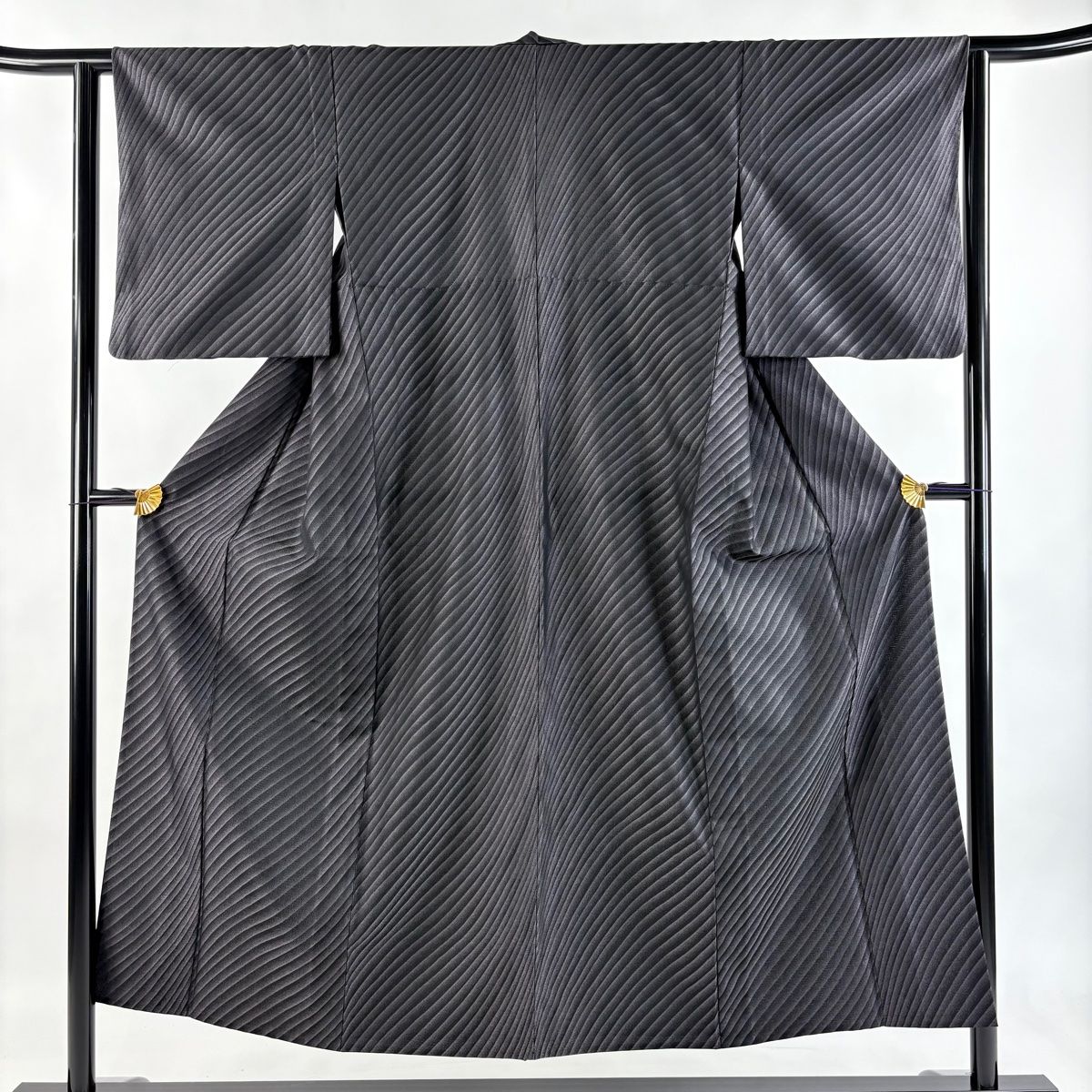 お召 身丈153 5 cm 裄丈62 S 単衣 斜縞 濃紫 正絹