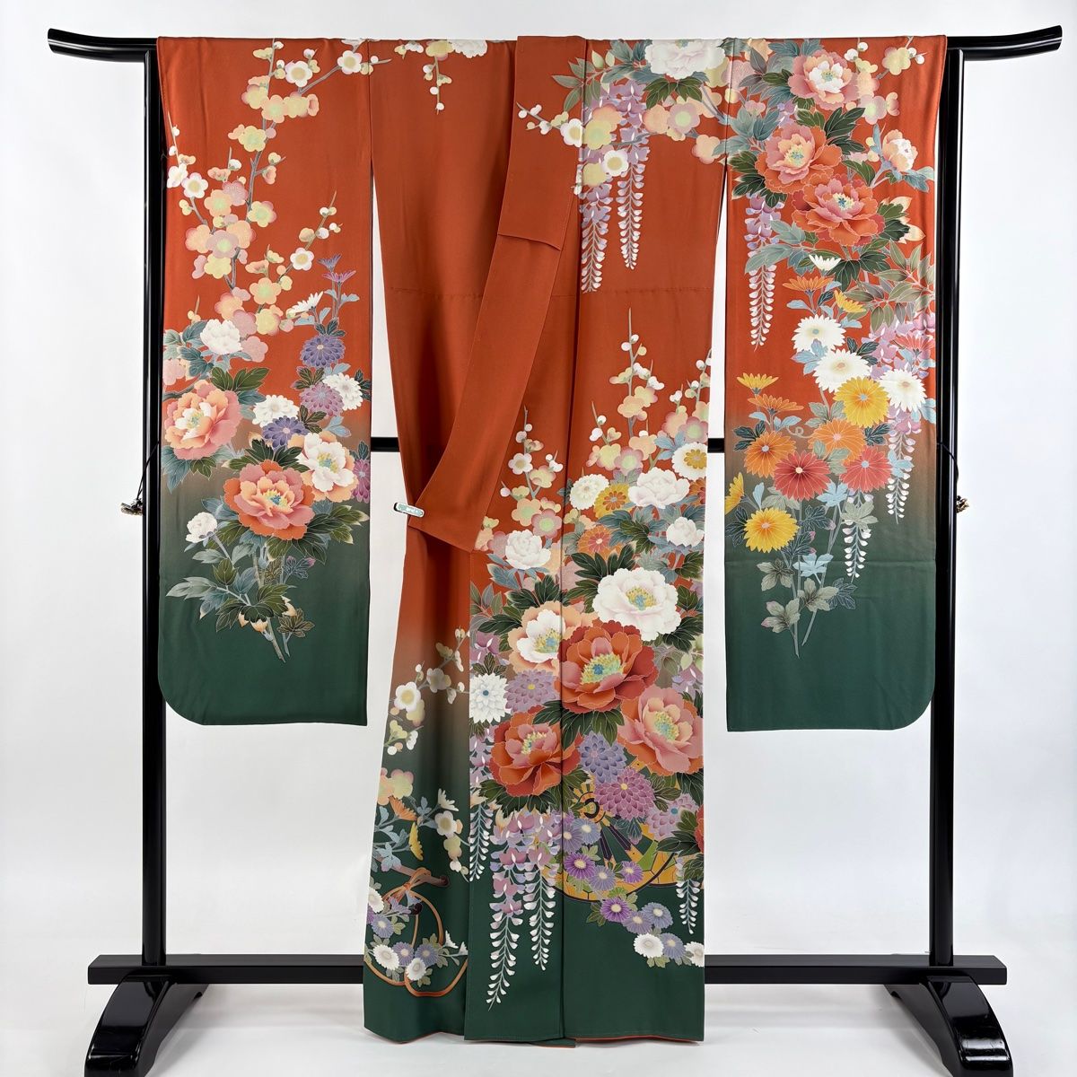 田村哲彦　短冊に花の図　丁子染色　煉瓦色　訪問着 A792-1 M 田村哲彦 短冊に花の図 丁子染色 煉瓦色 訪問着 A792-1 M - メルカリ