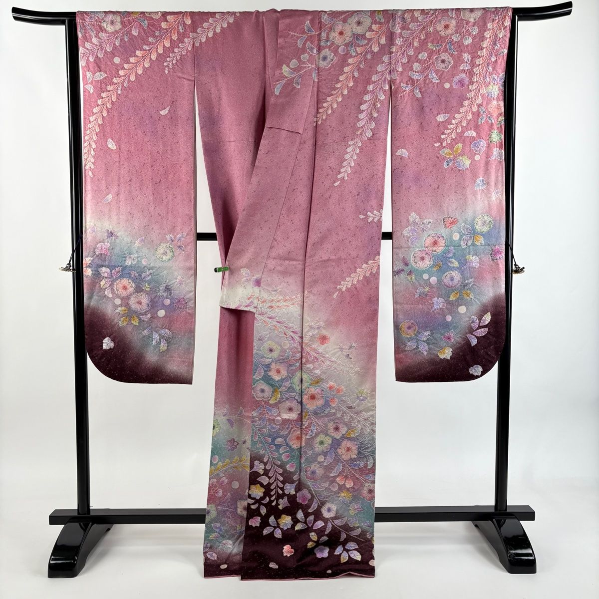  振袖 身丈171 cm 裄丈67 M 袷 落款 辻が花柄 金通し 絞り ピンク 正絹 振袖 着物