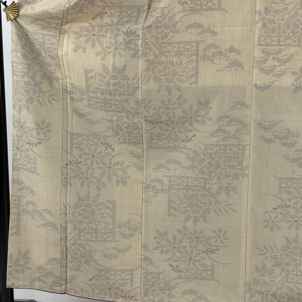 結城紬 身丈157 cm 裄丈62 5 S 袷 はたおり娘 証紙あり 草花 笠松 ベージュ 正絹
