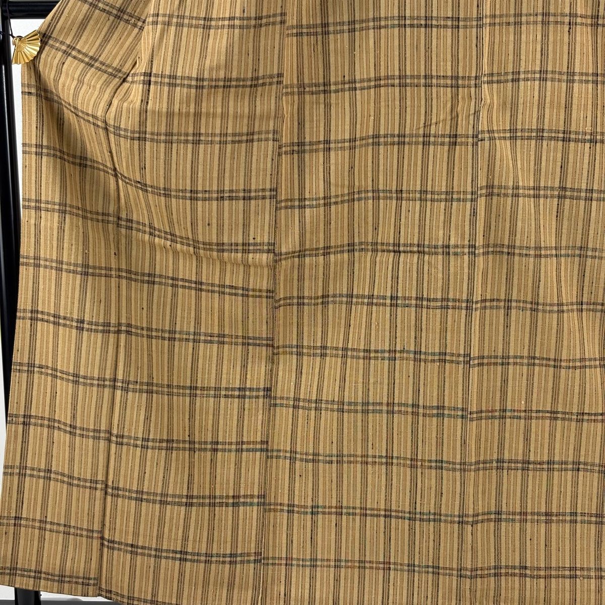 紬 身丈159 cm 裄丈63 S 袷 格子 薄茶色 正絹