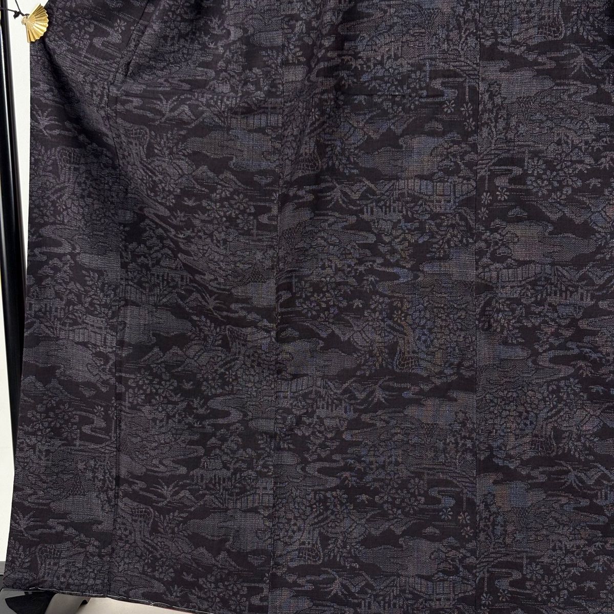 紬 身丈164 5 cm 裄丈64 M 袷 御所車 草花 濃紫 正絹