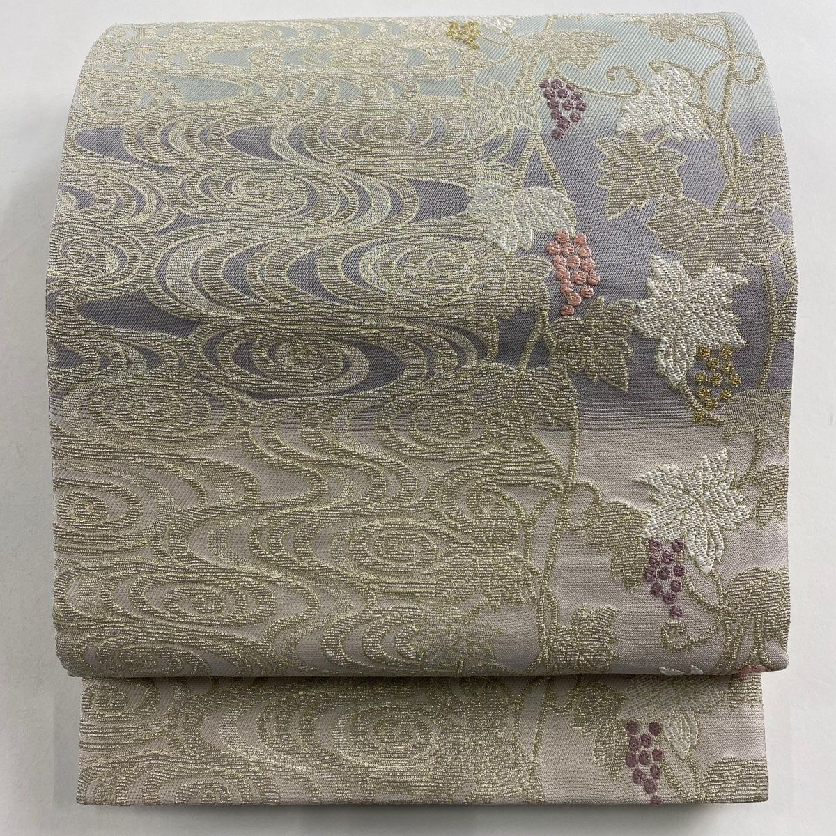 袋帯 葡萄 流水 金銀糸 薄紫 六通 正絹