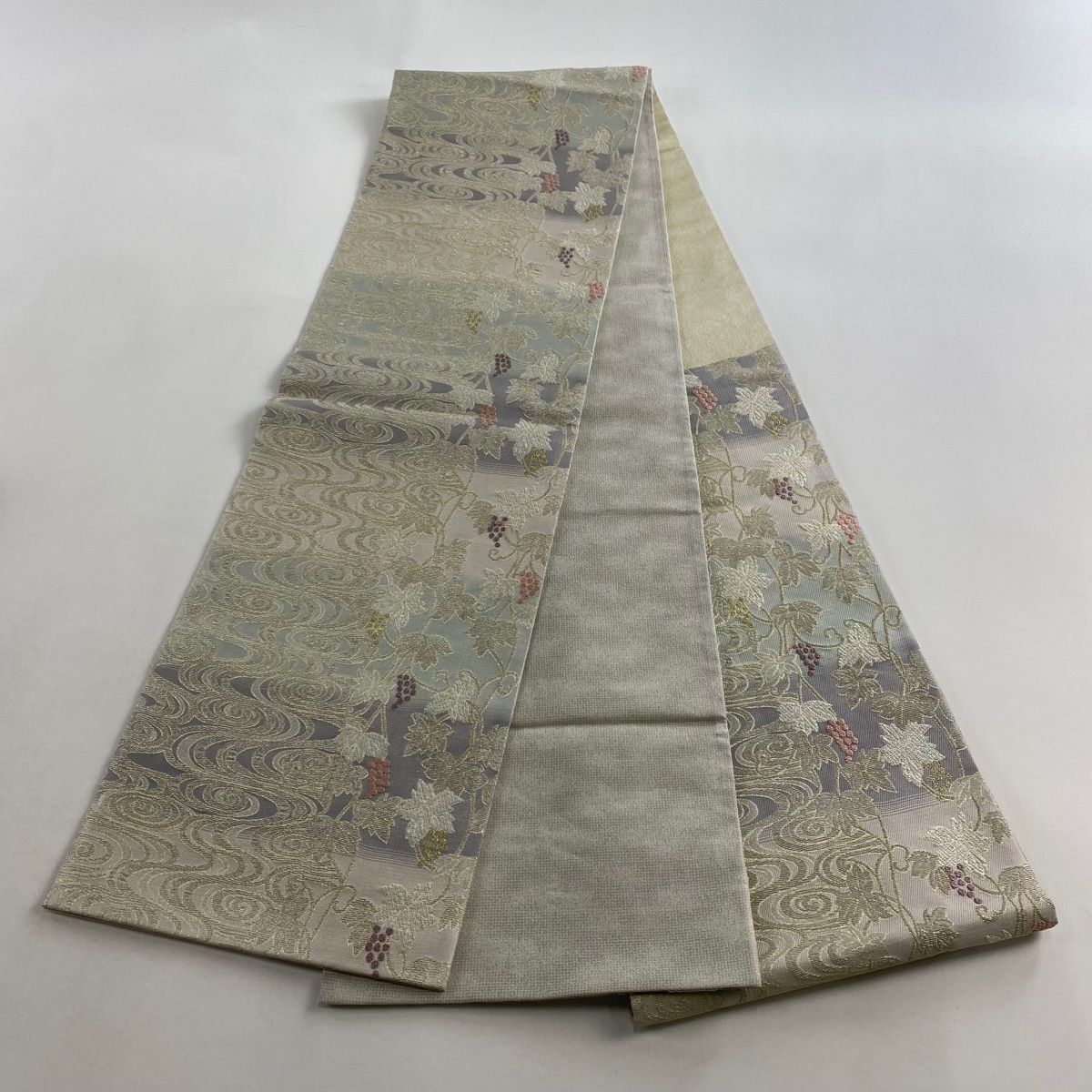  袋帯 葡萄 流水 金銀糸 薄紫 六通 正絹 袋帯 帯