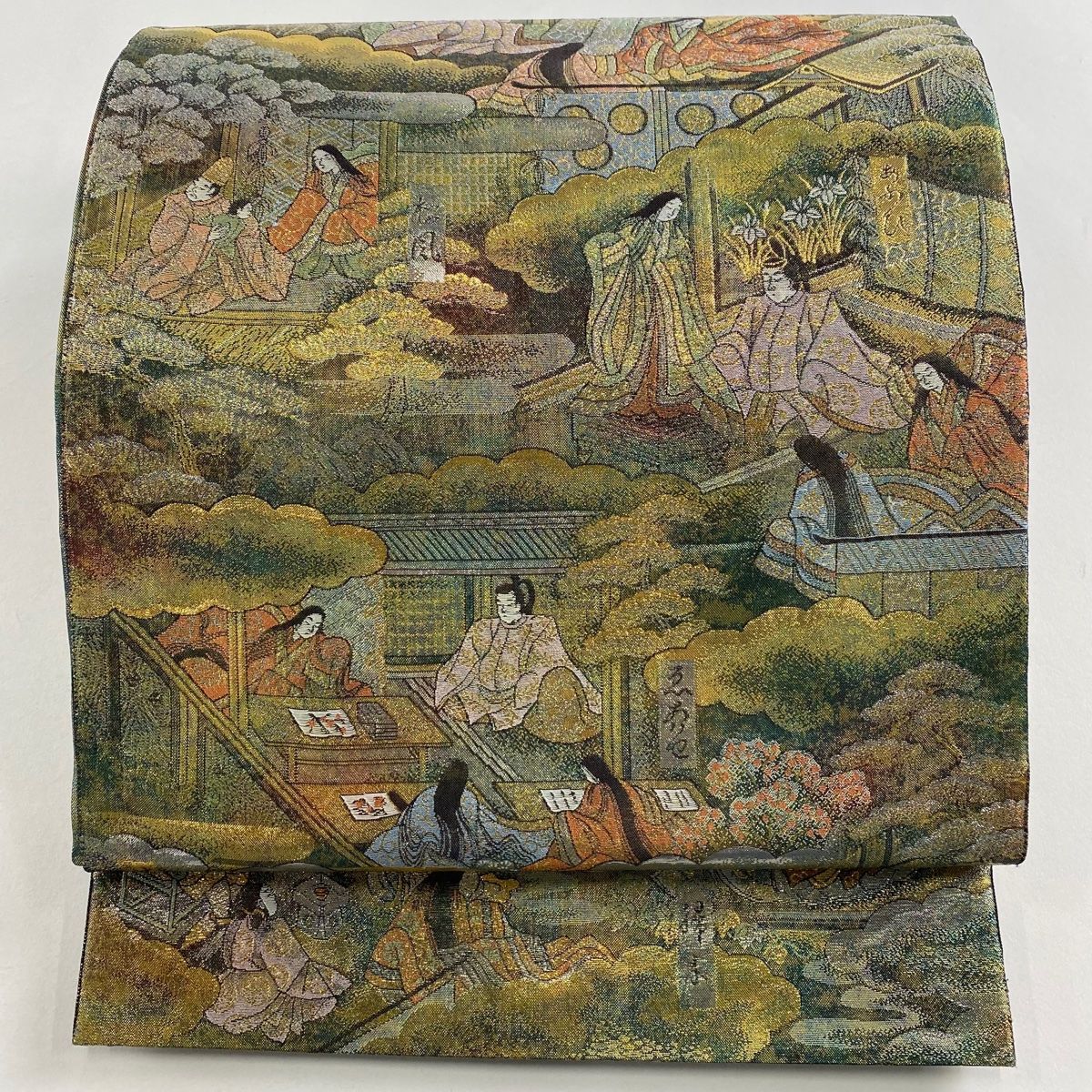 袋帯 源氏物語絵巻 箔 金色 お太鼓柄 正絹